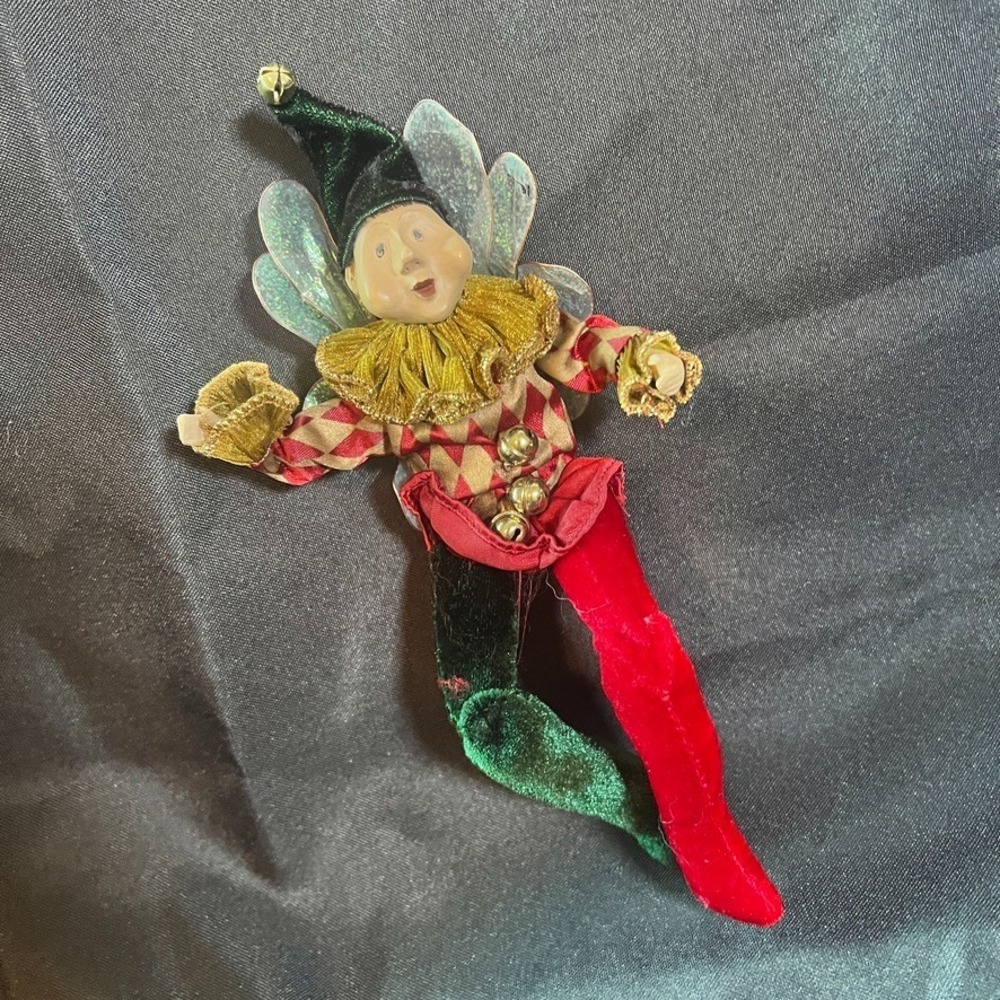 Mark Roberts Christmas Fairy Elf Ornament‎ Harlequin Jester Velvet Wings Decor